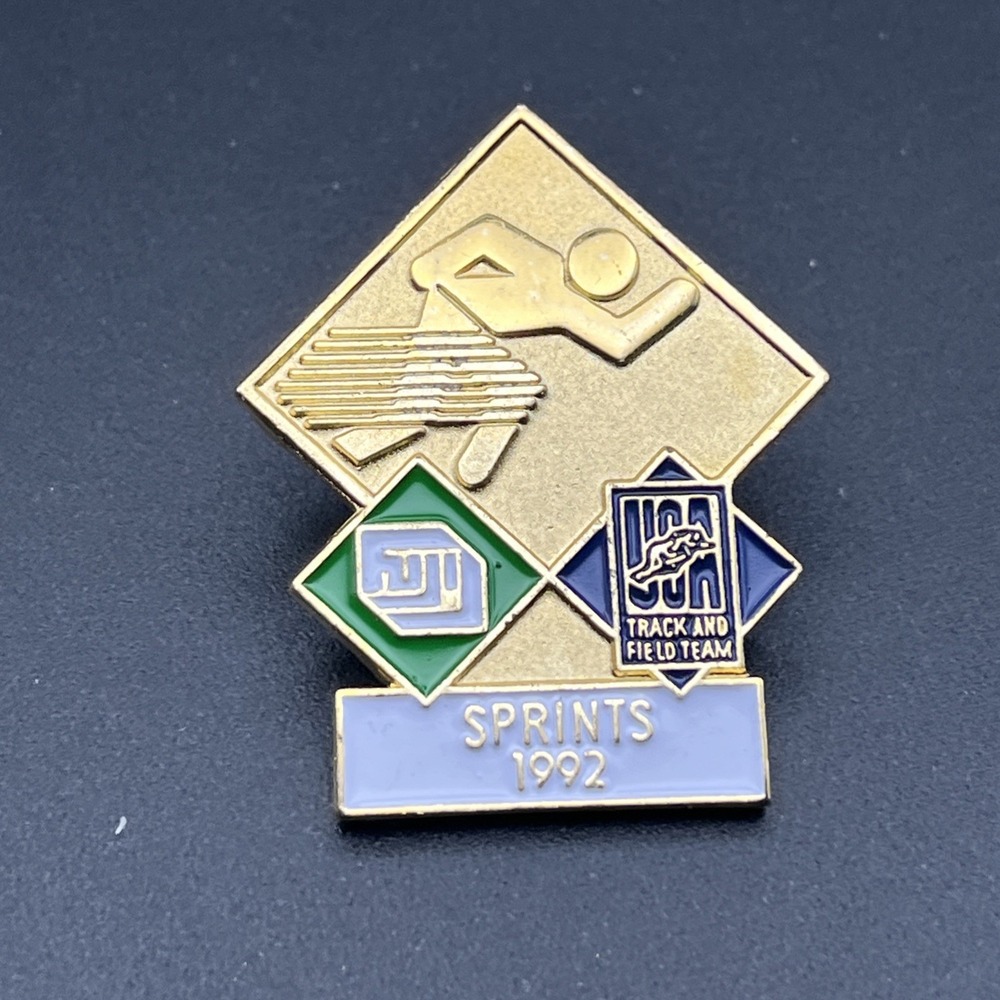 1992 Barcelona Olympics USA Track & Field Team Sprints Gold‎ Tone Lapel Hat Pin